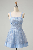Load image into Gallery viewer, Sparkly Pink Sequin A-Line Short Cocktail Dress with Bows