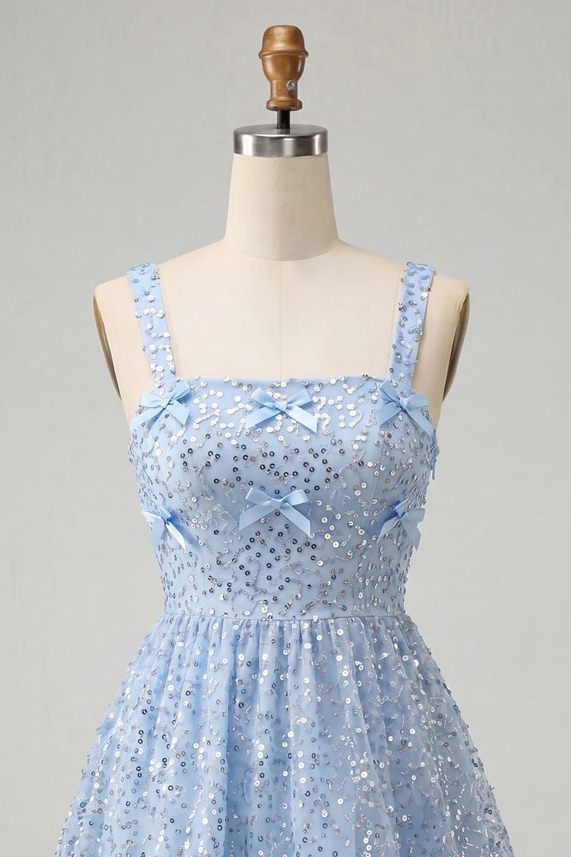 Load image into Gallery viewer, Sparkly Pink Sequin A-Line Short Cocktail Dress with Bows