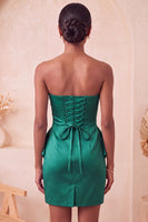 Load image into Gallery viewer, Dark Green Ruched Tight Strapless Short Cocktail Dress with Beading