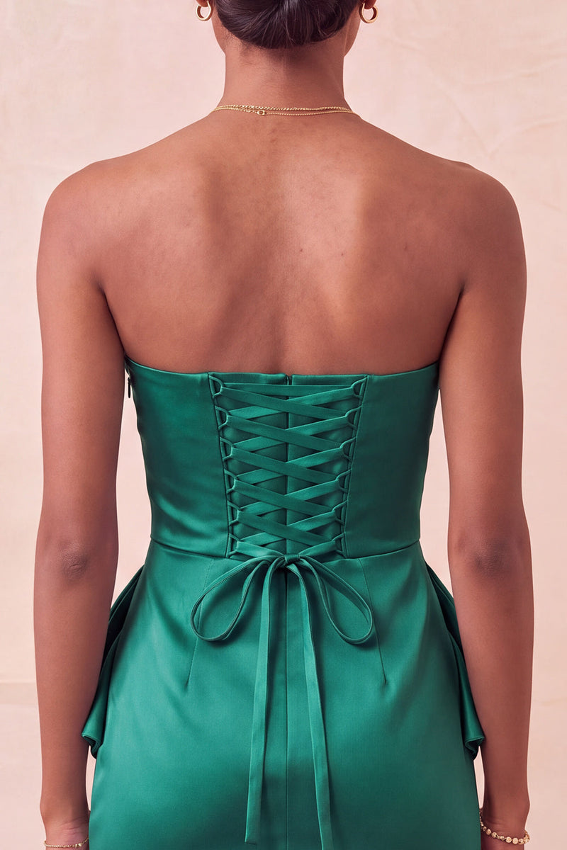 Load image into Gallery viewer, Dark Green Ruched Tight Strapless Short Cocktail Dress with Beading