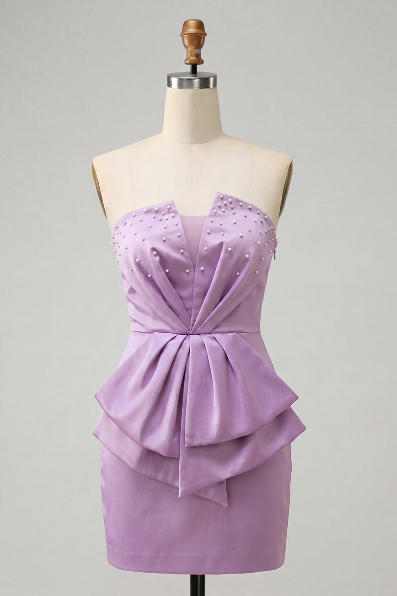 Load image into Gallery viewer, Dark Green Ruched Tight Strapless Short Cocktail Dress with Beading