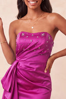 Load image into Gallery viewer, Fuchsia Ruched Strapless Tight Short Cocktail Dress with Sash