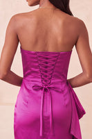 Load image into Gallery viewer, Fuchsia Ruched Strapless Tight Short Cocktail Dress with Sash