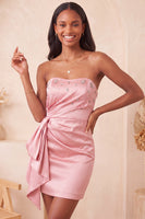 Load image into Gallery viewer, Fuchsia Ruched Strapless Tight Short Cocktail Dress with Sash