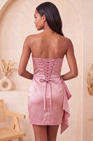 Load image into Gallery viewer, Fuchsia Ruched Strapless Tight Short Cocktail Dress with Sash