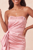 Load image into Gallery viewer, Fuchsia Ruched Strapless Tight Short Cocktail Dress with Sash
