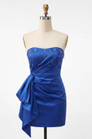 Load image into Gallery viewer, Fuchsia Ruched Strapless Tight Short Cocktail Dress with Sash