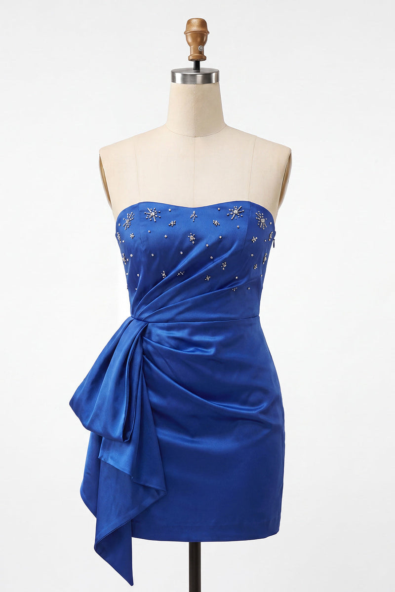 Load image into Gallery viewer, Fuchsia Ruched Strapless Tight Short Cocktail Dress with Sash