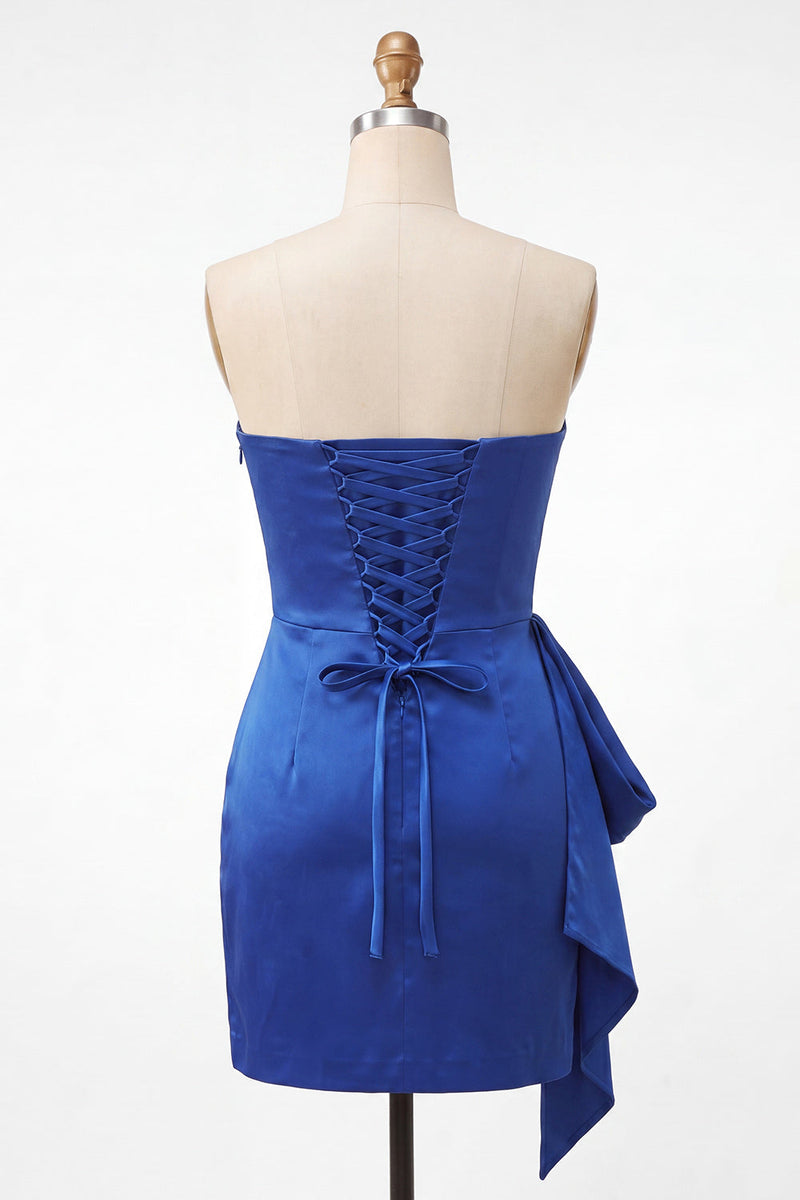 Load image into Gallery viewer, Fuchsia Ruched Strapless Tight Short Cocktail Dress with Sash