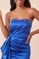 Load image into Gallery viewer, Fuchsia Ruched Strapless Tight Short Cocktail Dress with Sash