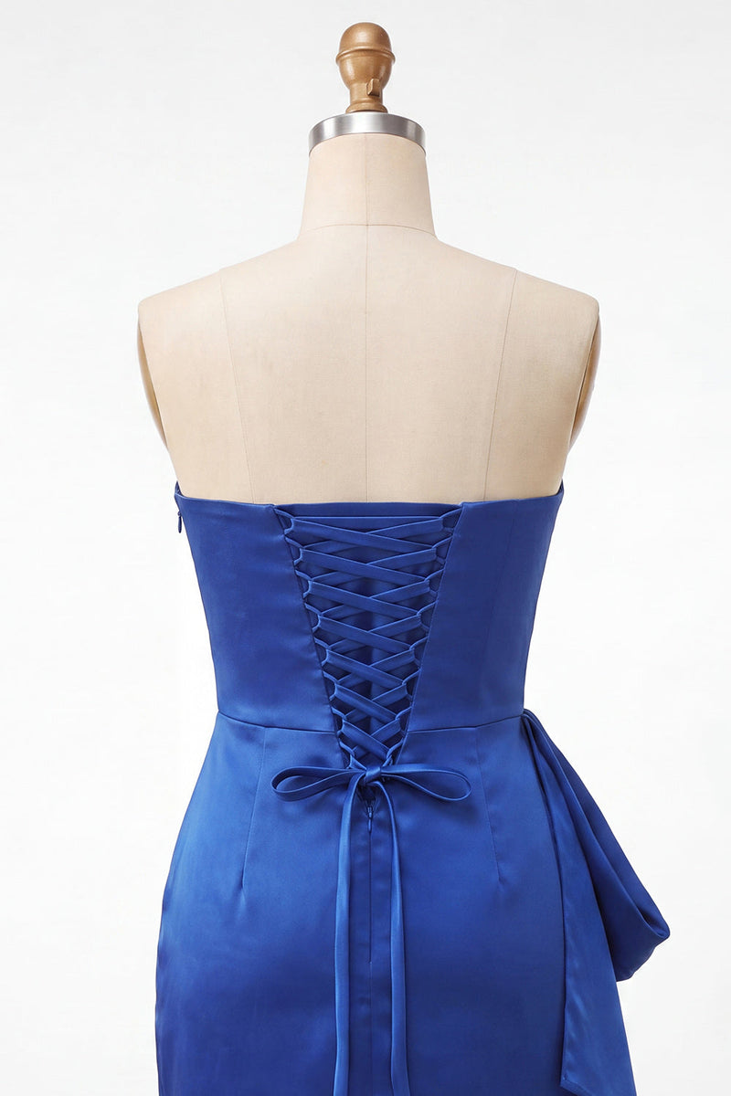 Load image into Gallery viewer, Fuchsia Ruched Strapless Tight Short Cocktail Dress with Sash