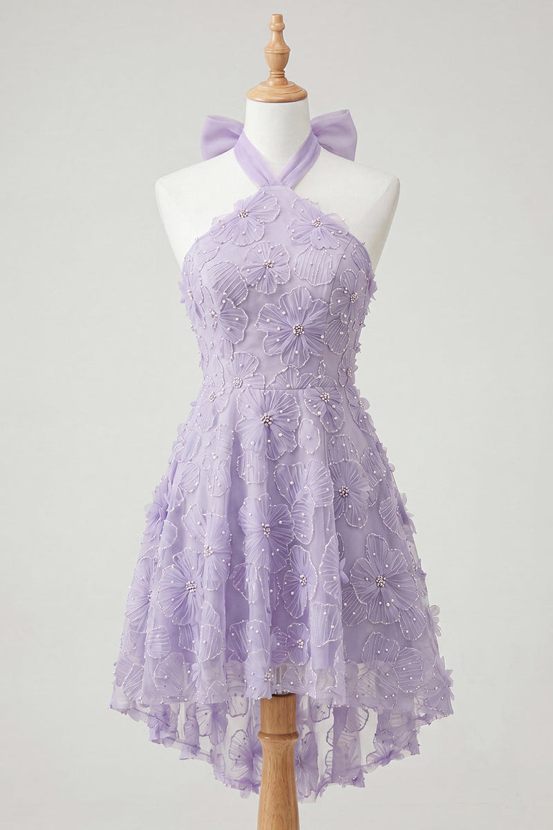 Load image into Gallery viewer, Floral Mint Green Beaded A Line High Low Cocktail Dress