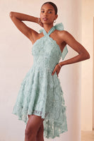 Load image into Gallery viewer, Floral Mint Green Beaded A Line High Low Cocktail Dress