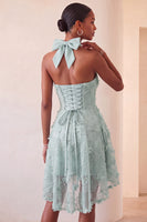 Load image into Gallery viewer, Floral Mint Green Beaded A Line High Low Cocktail Dress