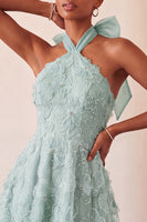 Load image into Gallery viewer, Floral Mint Green Beaded A Line High Low Cocktail Dress