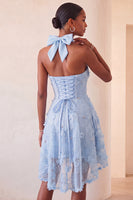 Load image into Gallery viewer, Floral Mint Green Beaded A Line High Low Cocktail Dress