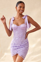 Load image into Gallery viewer, Floral Lilac Corset Beaded Tight Short Cocktail Dress