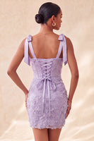 Load image into Gallery viewer, Floral Lilac Corset Beaded Tight Short Cocktail Dress