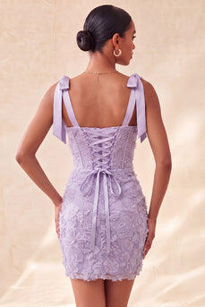 Floral Lilac Corset Beaded Tight Short Cocktail Dress