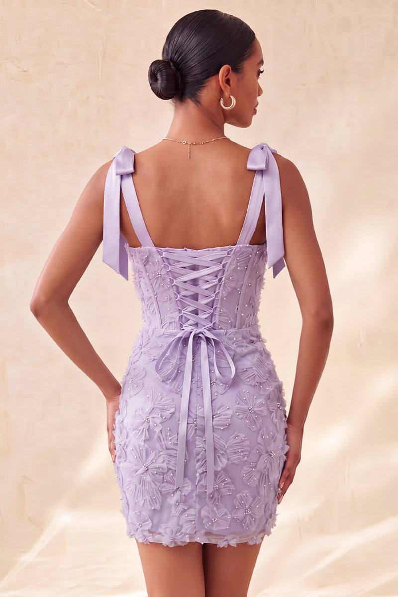 Load image into Gallery viewer, Floral Lilac Corset Beaded Tight Short Cocktail Dress