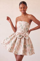 Load image into Gallery viewer, Light Blue Jacquard Strapless A-Line Short Cocktail Dress with Bow
