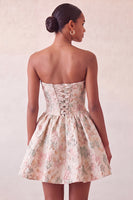 Load image into Gallery viewer, Light Blue Jacquard Strapless A-Line Short Cocktail Dress with Bow