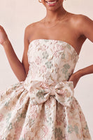 Load image into Gallery viewer, Light Blue Jacquard Strapless A-Line Short Cocktail Dress with Bow