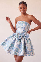Load image into Gallery viewer, Light Blue Jacquard Strapless A-Line Short Cocktail Dress with Bow