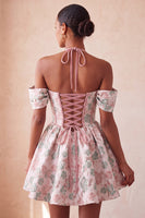 Load image into Gallery viewer, Navy Jacquard Corset A-Line Short Cocktail Dress