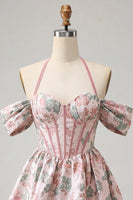 Load image into Gallery viewer, Navy Jacquard Corset A-Line Short Cocktail Dress