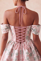 Load image into Gallery viewer, Navy Jacquard Corset A-Line Short Cocktail Dress