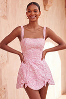 Load image into Gallery viewer, Pink Jacquard A-Line Short Cocktail Dress with Bows