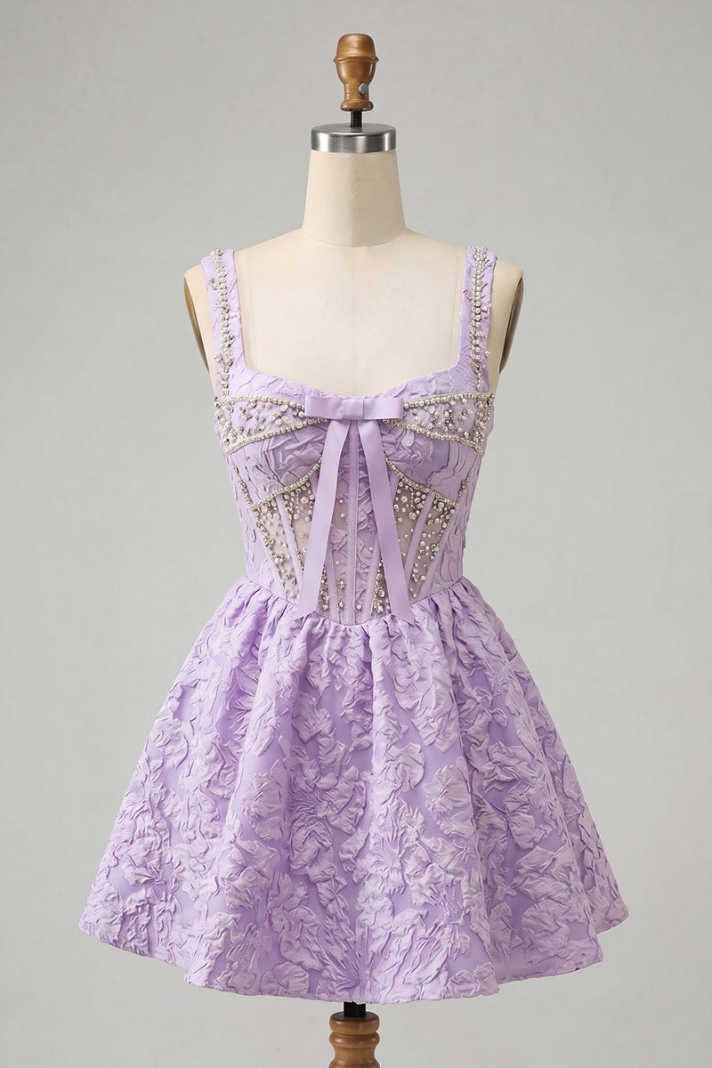 Load image into Gallery viewer, Pink Jacquard Corset Beaded A-Line Short Cocktail Dress