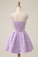 Load image into Gallery viewer, Pink Jacquard Corset Beaded A-Line Short Cocktail Dress