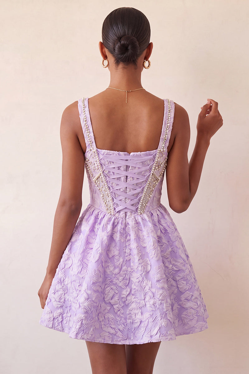 Load image into Gallery viewer, Pink Jacquard Corset Beaded A-Line Short Cocktail Dress