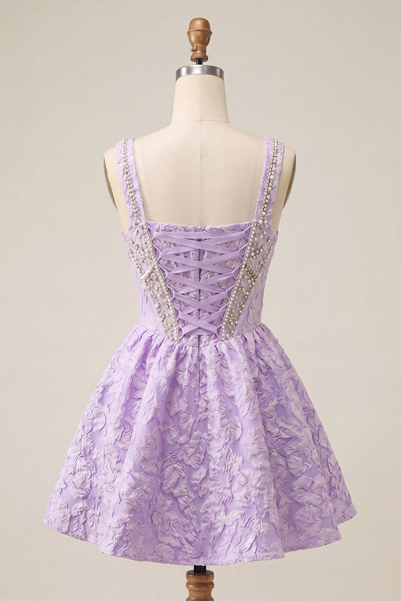 Load image into Gallery viewer, Pink Jacquard Corset Beaded A-Line Short Cocktail Dress