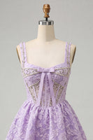 Load image into Gallery viewer, Pink Jacquard Corset Beaded A-Line Short Cocktail Dress