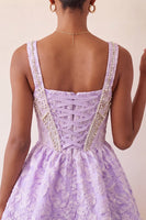 Load image into Gallery viewer, Pink Jacquard Corset Beaded A-Line Short Cocktail Dress