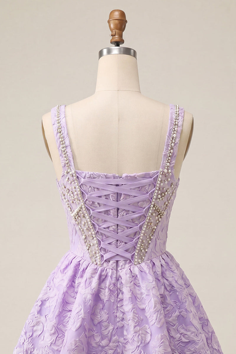 Load image into Gallery viewer, Pink Jacquard Corset Beaded A-Line Short Cocktail Dress