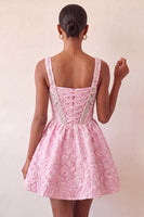 Load image into Gallery viewer, Pink Jacquard Corset Beaded A-Line Short Cocktail Dress