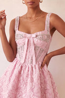 Load image into Gallery viewer, Pink Jacquard Corset Beaded A-Line Short Cocktail Dress