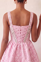 Load image into Gallery viewer, Pink Jacquard Corset Beaded A-Line Short Cocktail Dress