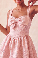 Load image into Gallery viewer, Pink Jacquard A Line Corset Short Cocktail Dress with Bow