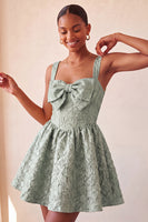 Load image into Gallery viewer, Pink Jacquard A Line Corset Short Cocktail Dress with Bow