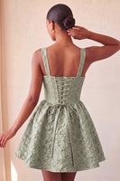 Load image into Gallery viewer, Pink Jacquard A Line Corset Short Cocktail Dress with Bow