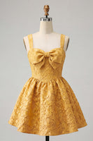 Load image into Gallery viewer, Pink Jacquard A Line Corset Short Cocktail Dress with Bow