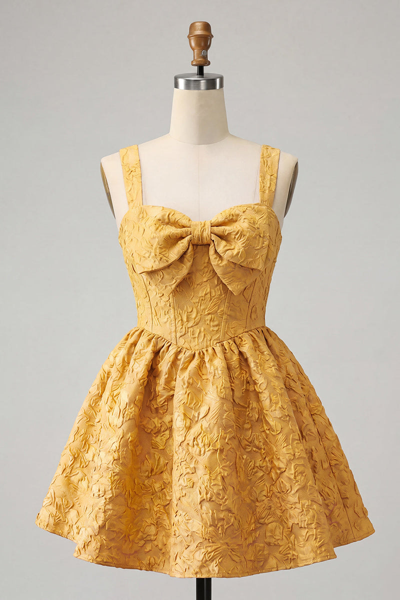 Load image into Gallery viewer, Pink Jacquard A Line Corset Short Cocktail Dress with Bow