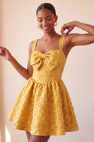 Load image into Gallery viewer, Pink Jacquard A Line Corset Short Cocktail Dress with Bow