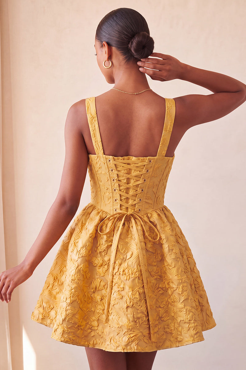 Load image into Gallery viewer, Pink Jacquard A Line Corset Short Cocktail Dress with Bow
