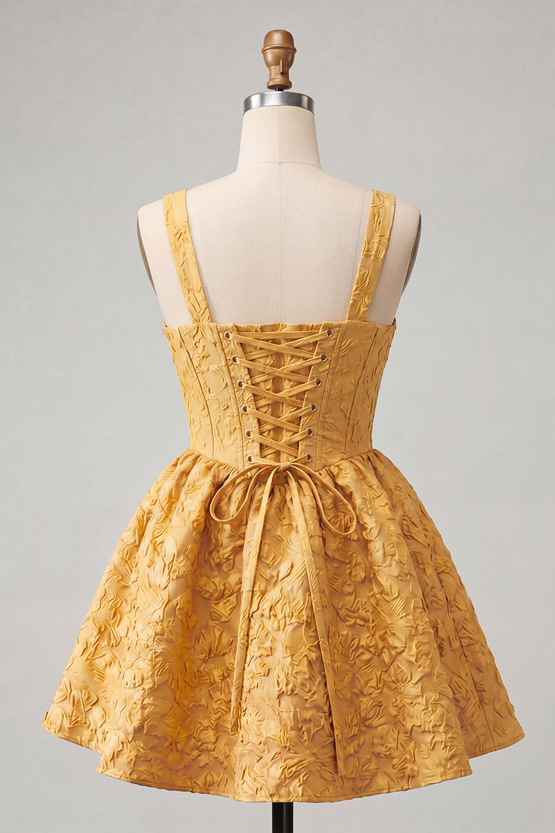 Load image into Gallery viewer, Pink Jacquard A Line Corset Short Cocktail Dress with Bow